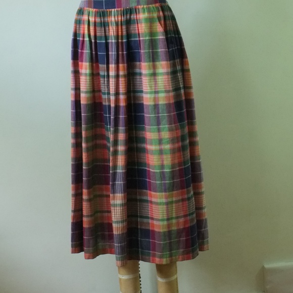 vintage plaid dress | 1980s medium cotton dress - Picture 3 of 14